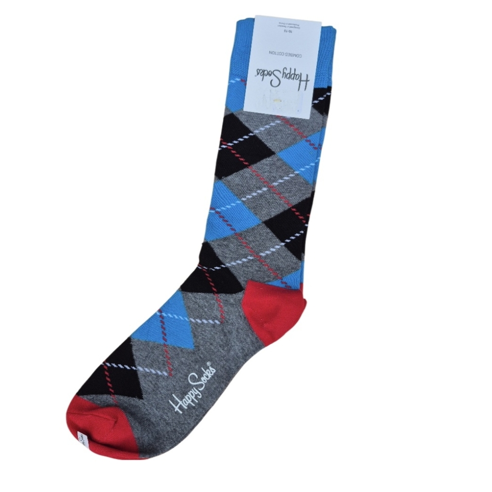 Happy Socks Men's Blue and Red Argyle Dress Socks